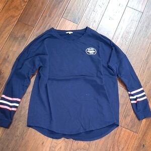 Crown & Ivy Navy Blue long-sleeved shirt with stripes at the cuffs size XXL